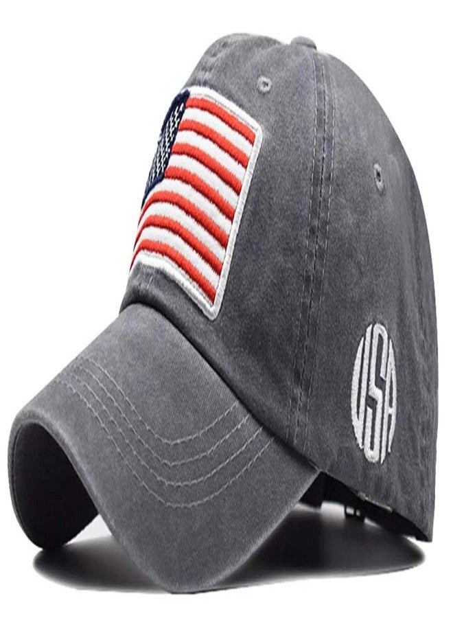 CaySep Men's-American-Flag-Baseball-Cap-Embroidery - Washed Adjustable USA-Dad-Hat for Women Grey - Image 1